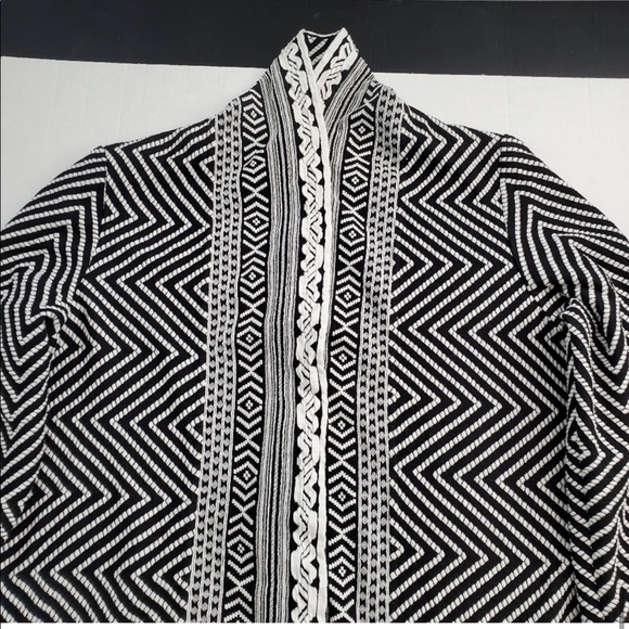 Chico’s Chevron Black and White Stripe Long Open Cardigan - Picture 2 of 9
